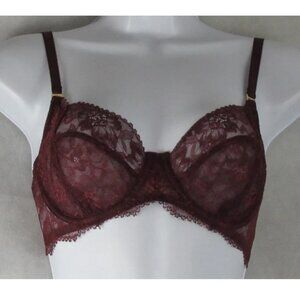 Lauren Ralph Lauren Women's Unlined Lace Full Coverage Bra, Pinot Noir Red, 32C